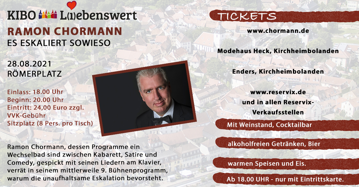 Kiboliebenswert-Veranstaltung am 28.08.2021 mit Ramon Chormann auf dem Römerplatz in Kirchheimbolanden präsentiert von ProKIBO e.V.