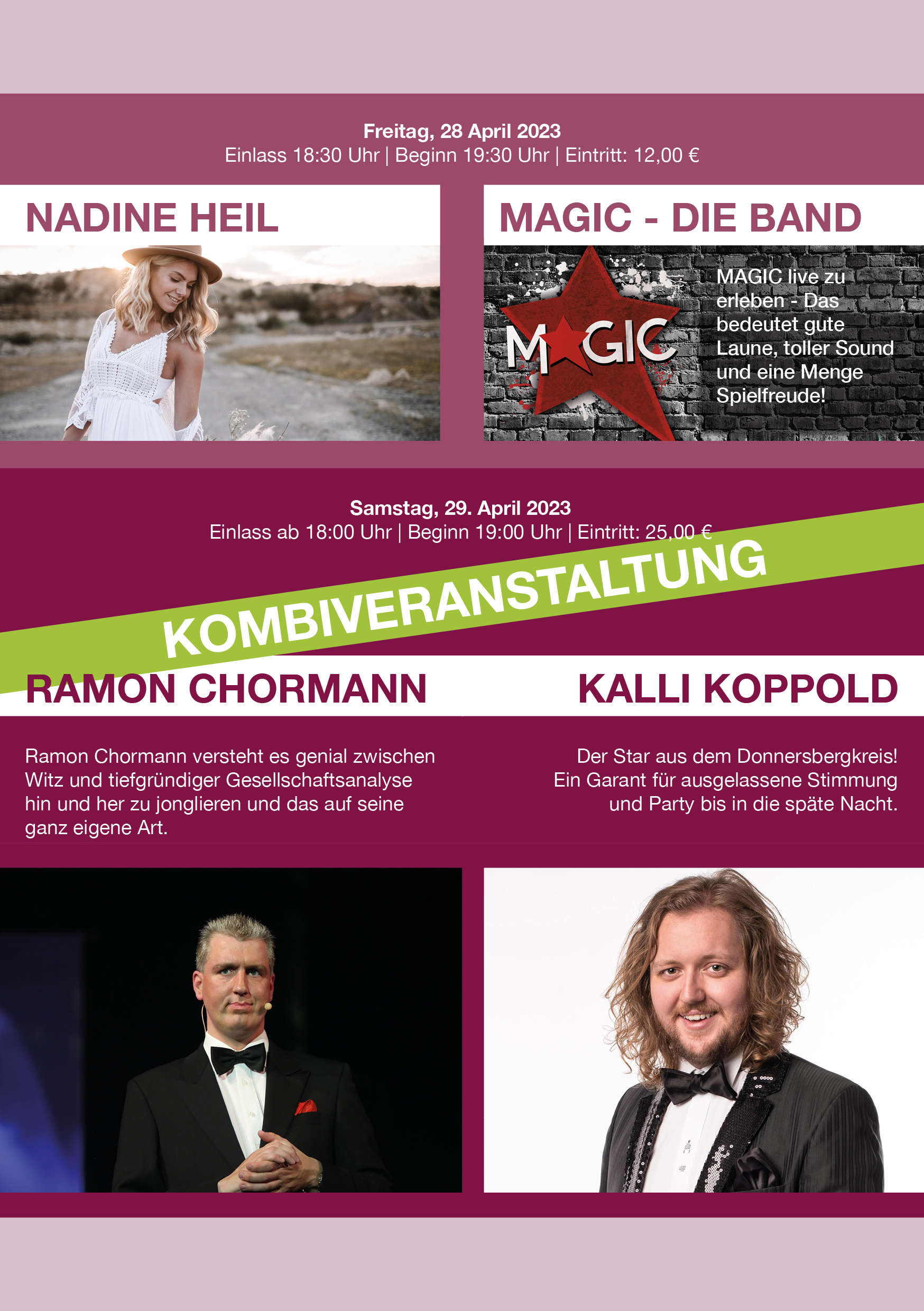 KIBO-Liebenswert Wochenende am 28. und 29.04.2023 im Ramon Chormann Theater in Kirchheimbolanden präsentiert von proKIBO e.V. Flyer hinten