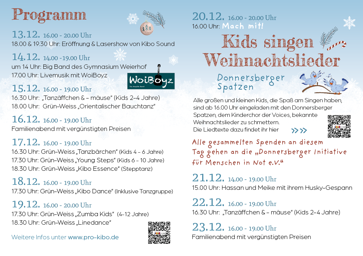 Flyer vorn Weihnachtszauber 2025 in Kirchheimbolanden auf dem Römerplatz präsentiert von proKIBO e.V.